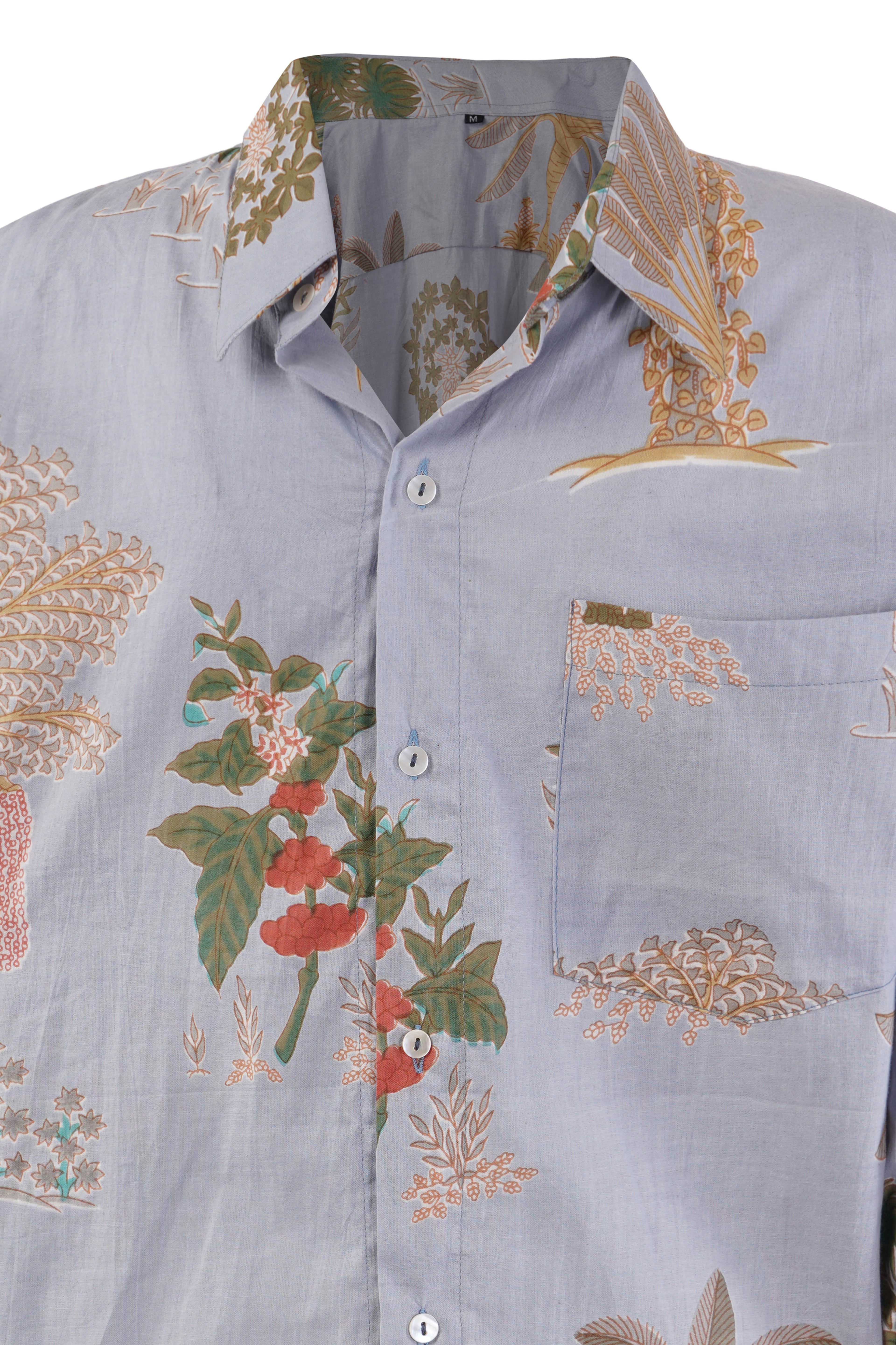 LIGHT BLUE PALM PATTERN SHIRT