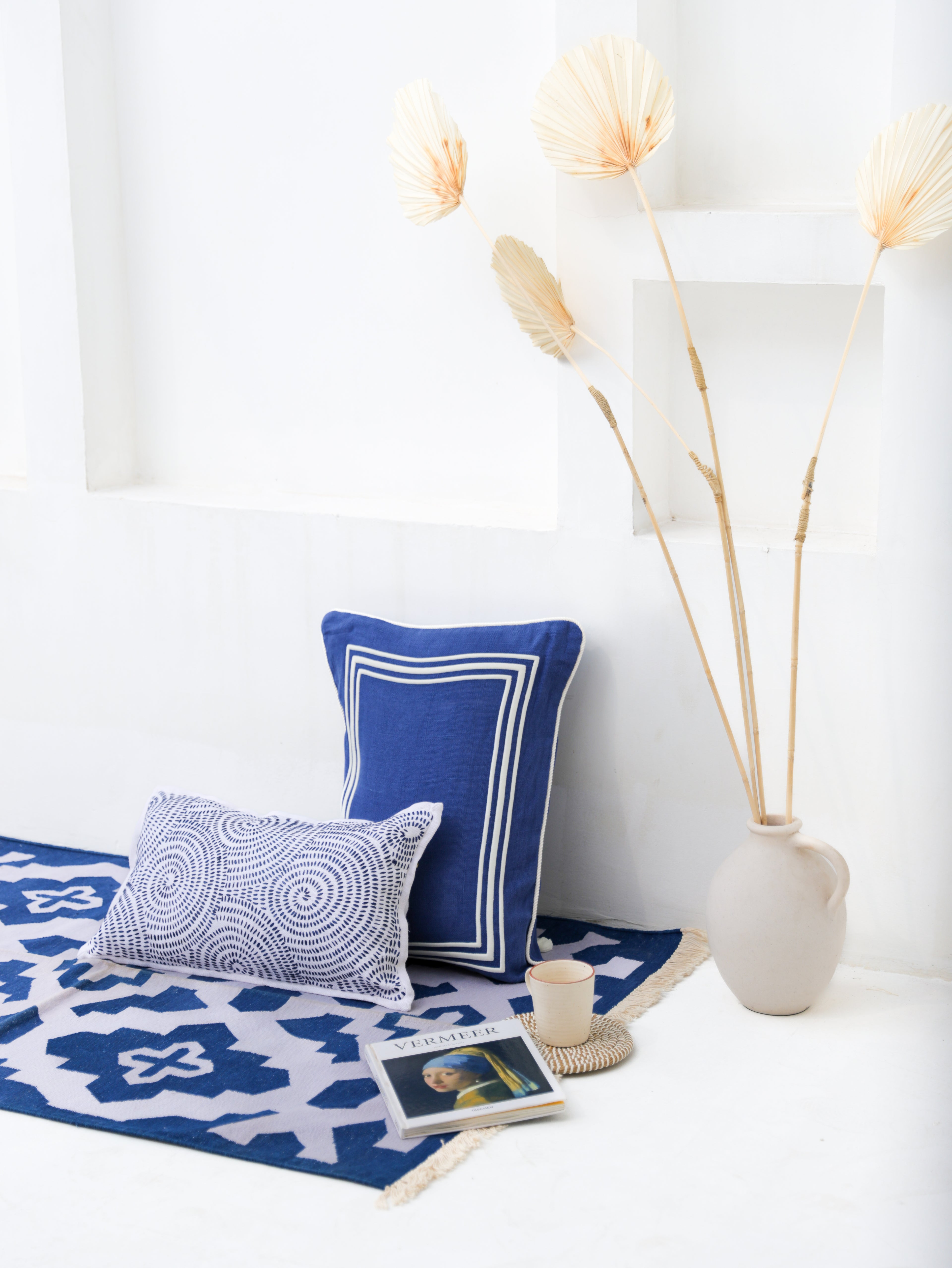 LINE EMBROIDERY RECTANGLE BLUE  CUSHION