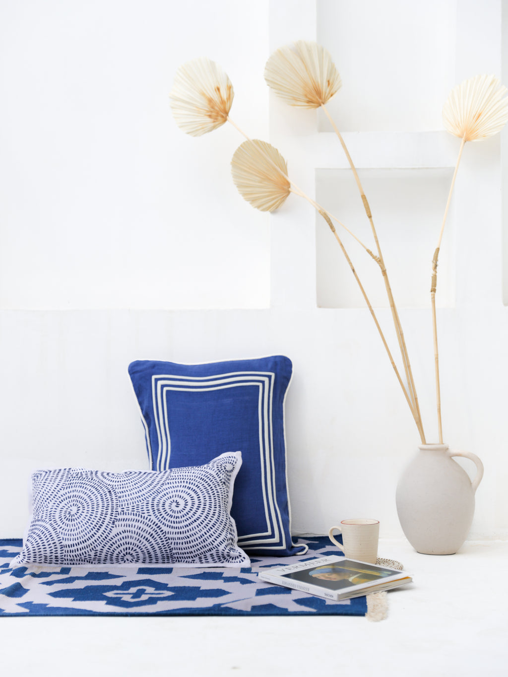 LINE EMBROIDERY RECTANGLE BLUE  CUSHION