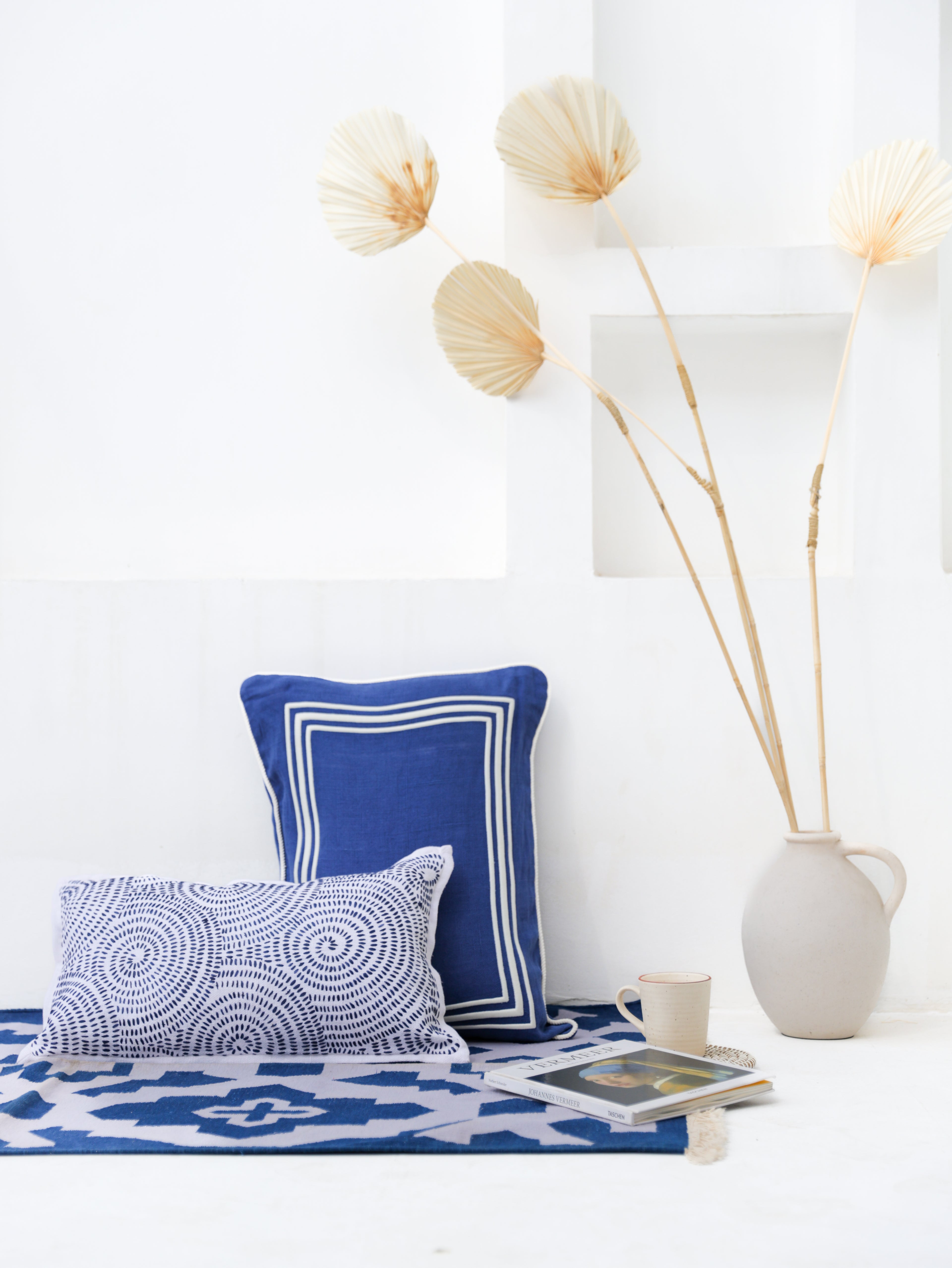 LINE EMBROIDERY RECTANGLE BLUE  CUSHION