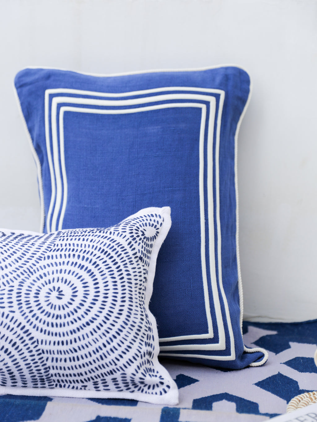 LINE EMBROIDERY RECTANGLE BLUE  CUSHION
