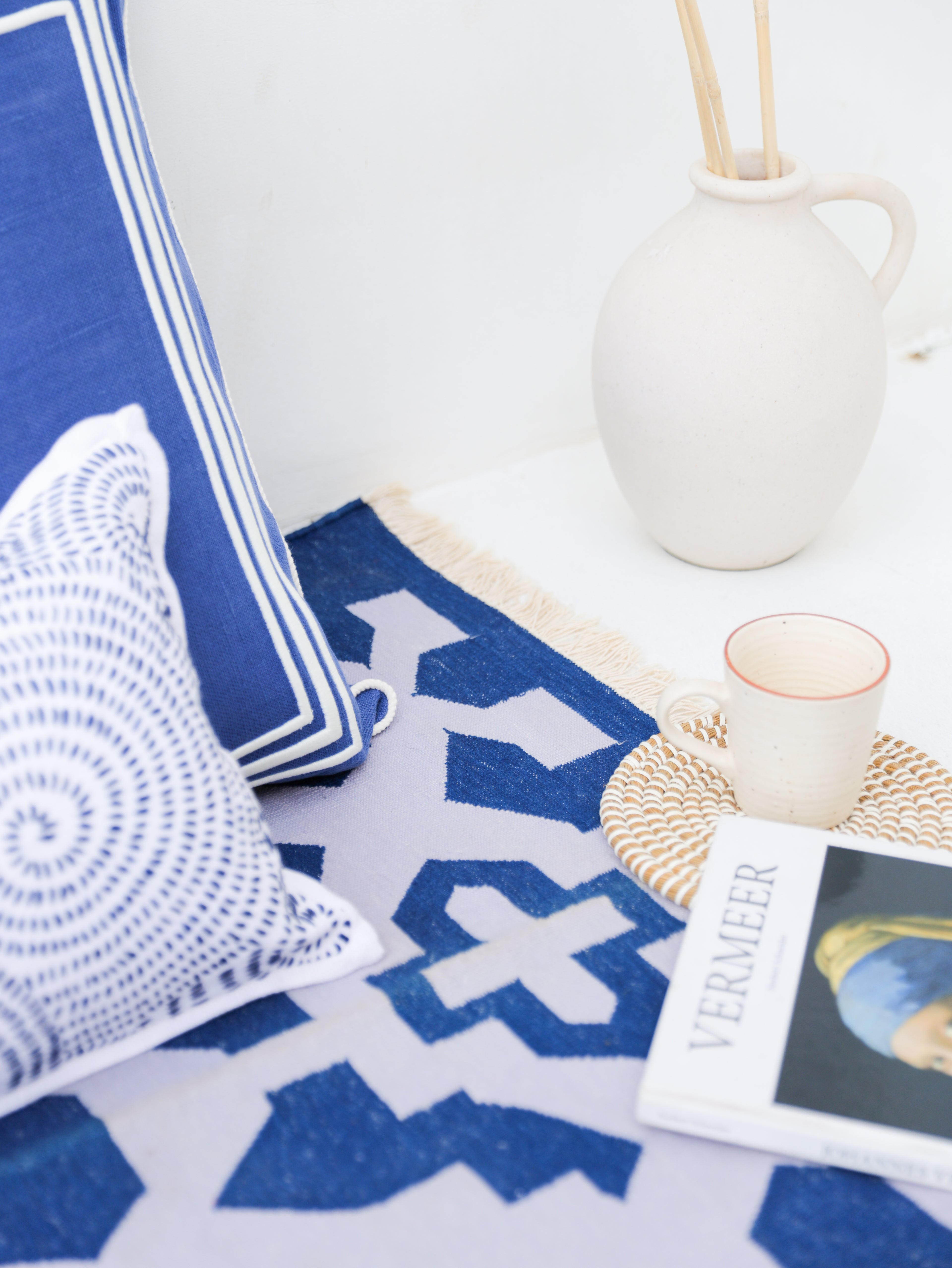 LINE EMBROIDERY RECTANGLE BLUE  CUSHION