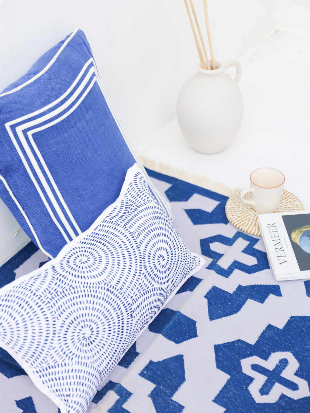 LINE EMBROIDERY RECTANGLE BLUE  CUSHION