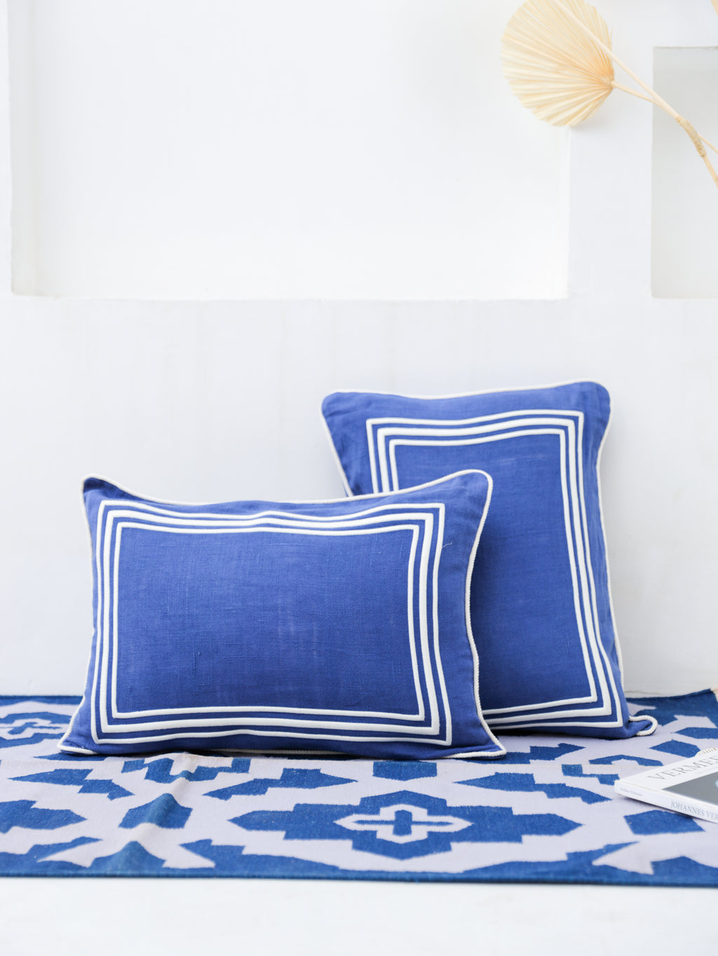 LINE EMBROIDERY RECTANGLE BLUE  CUSHION