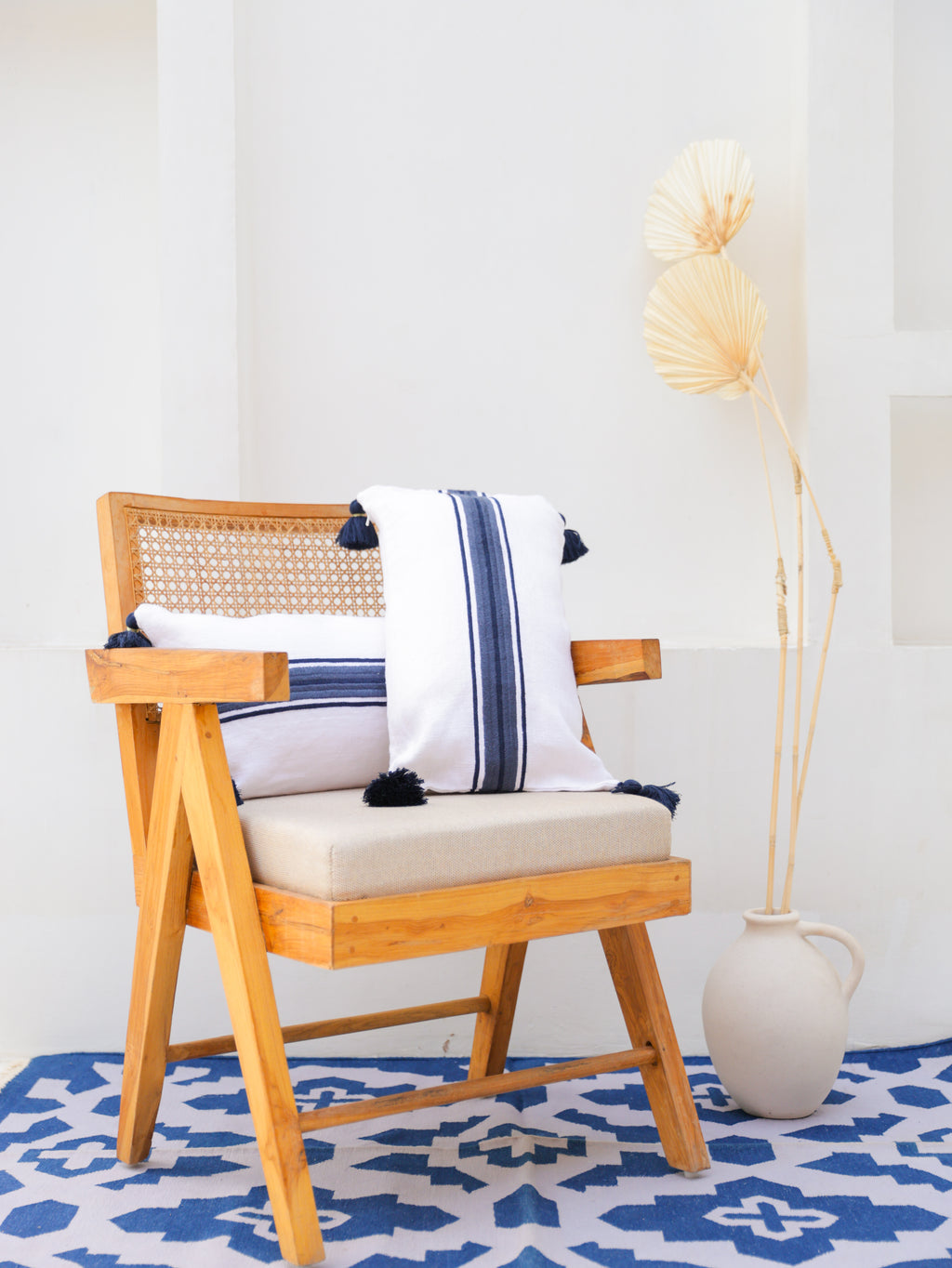 BLUE & WHITE STRIPED CUSHION 12X21