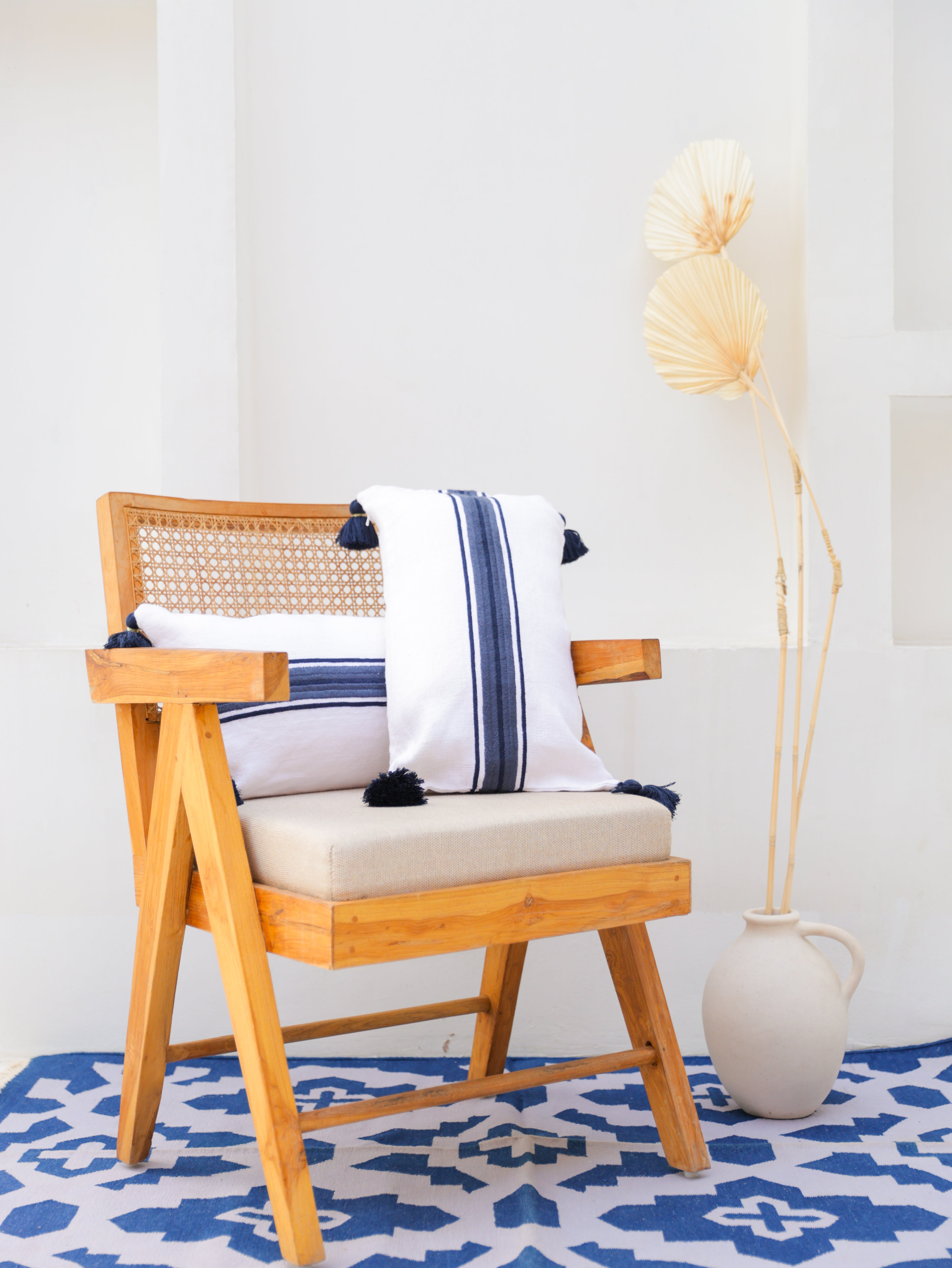 BLUE & WHITE STRIPED CUSHION 12X21