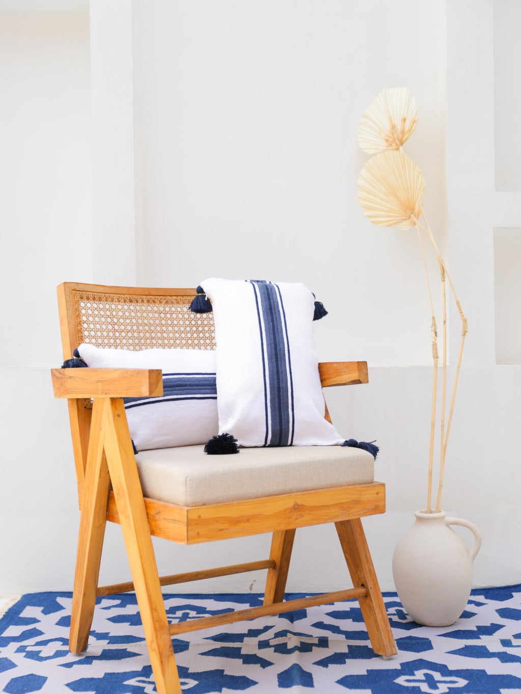 BLUE & WHITE STRIPED CUSHION 12X21