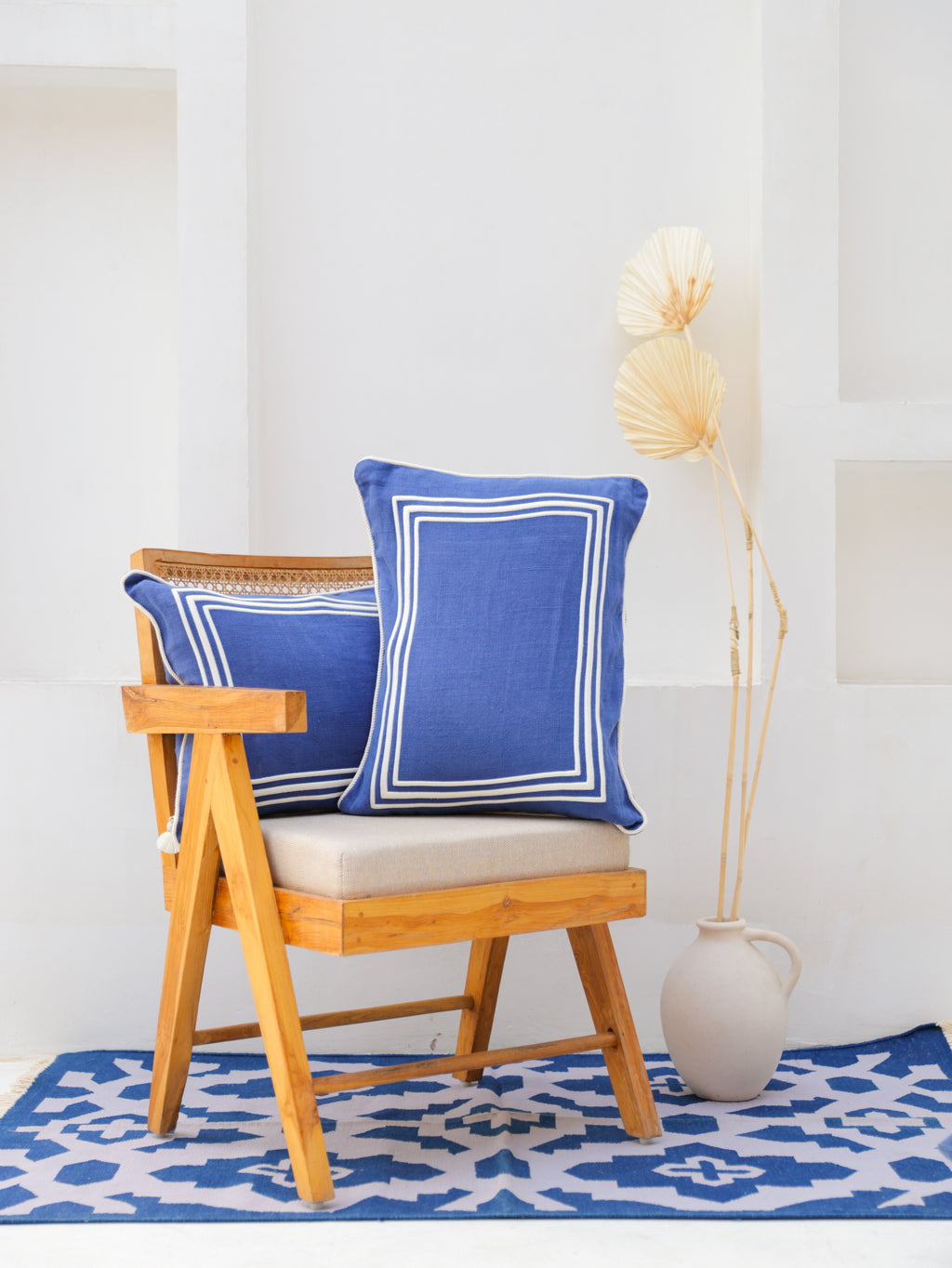 LINE EMBROIDERY RECTANGLE BLUE  CUSHION