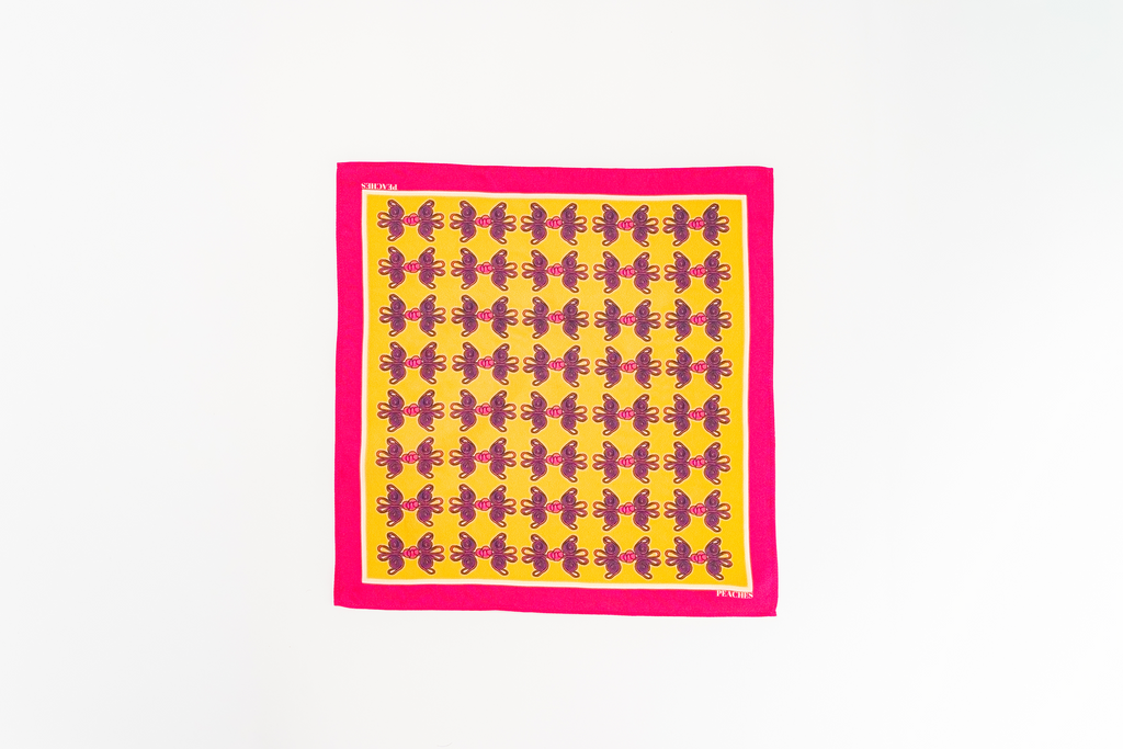 The Knot Pocket Square yellow silk Chinese knot pattern