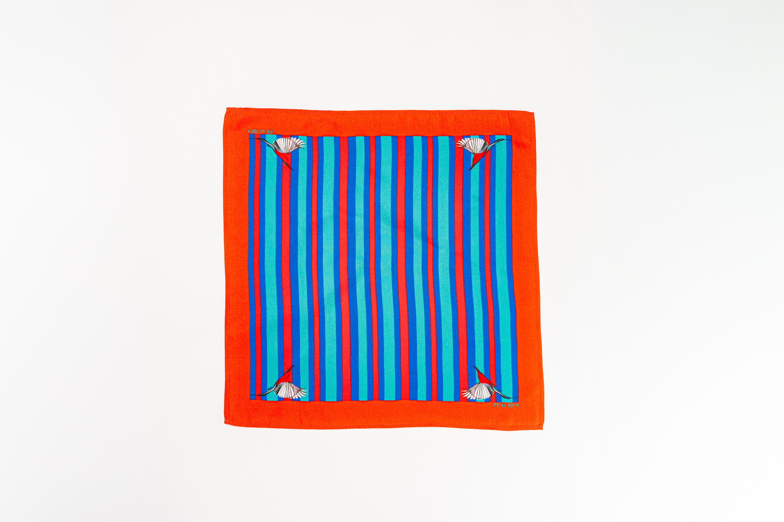 The Crimson Striped Pocket Square blue striped bird design