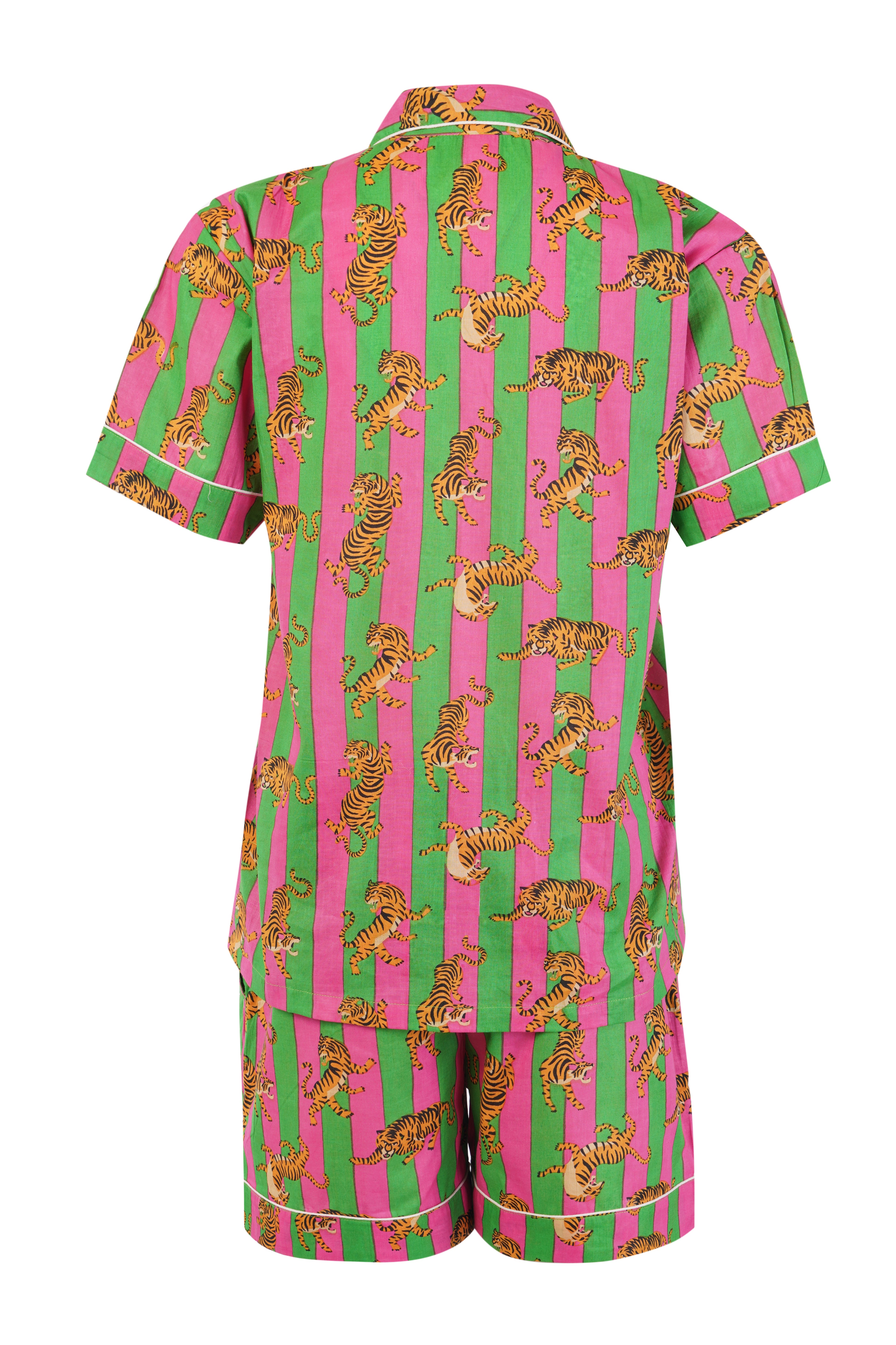 TIGERS IN PINK & GREEN  STRIPES
