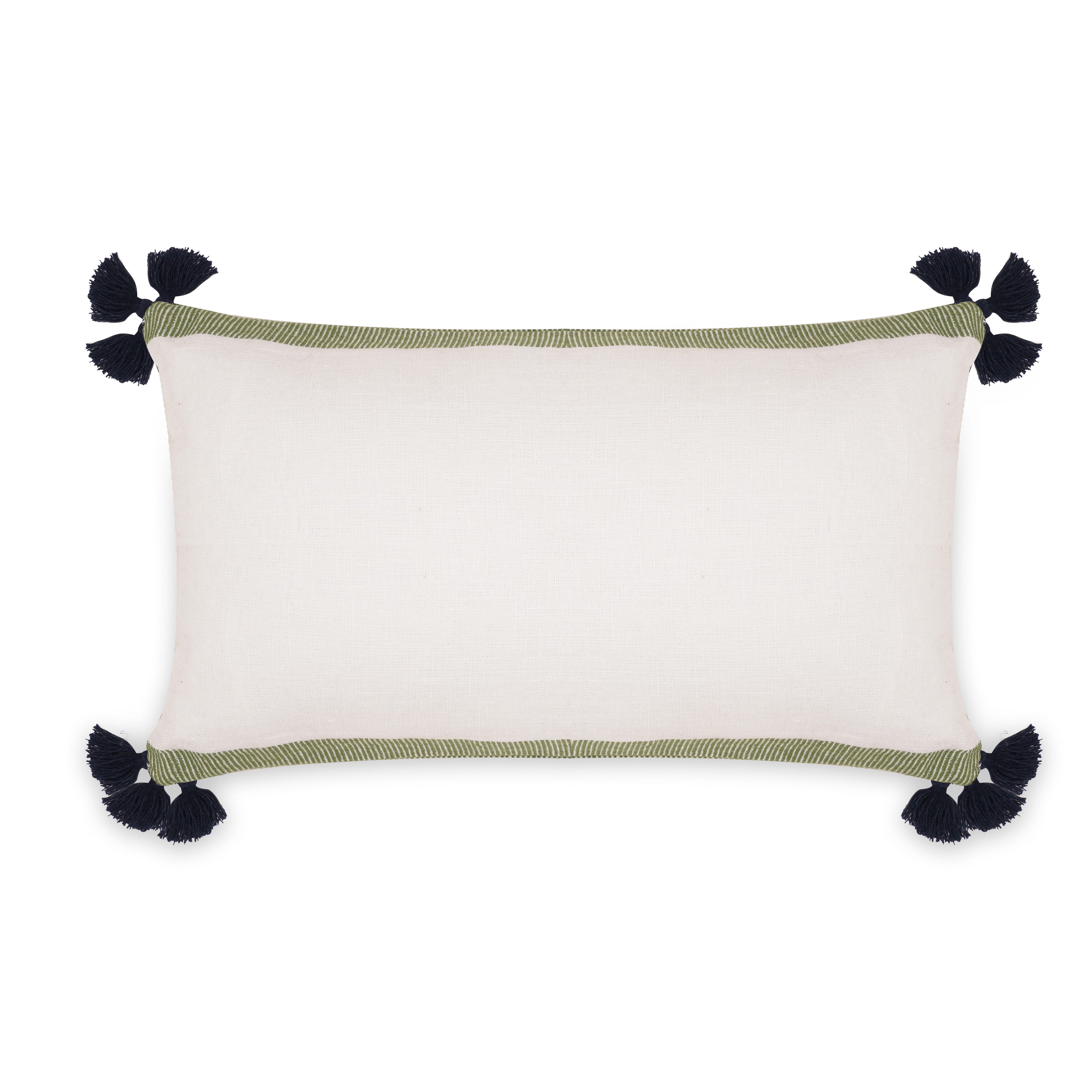 GREEN FLORAL & STRIPED CUSHION 12X21