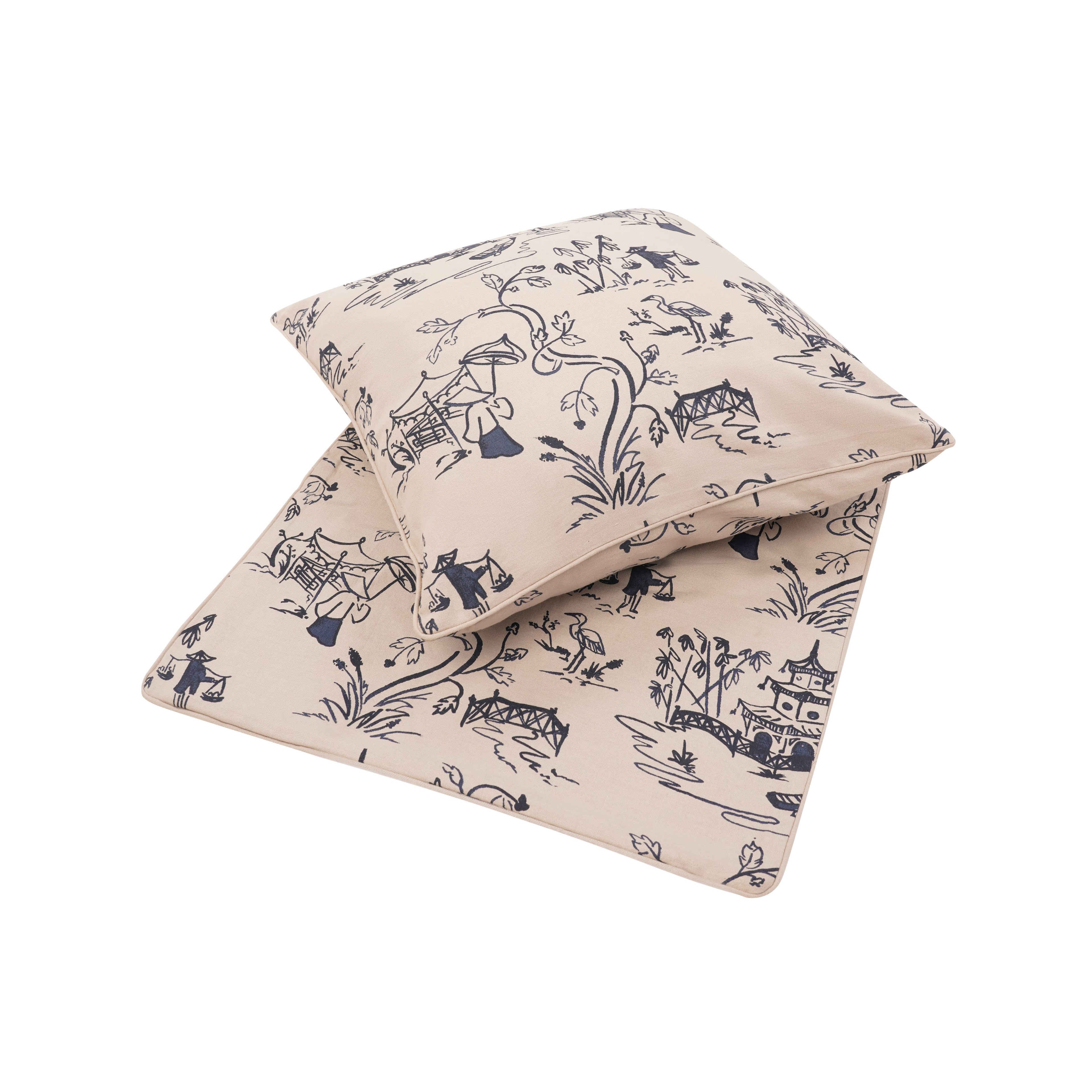 THE PAGODA CUSHION BEIGE & BLUE