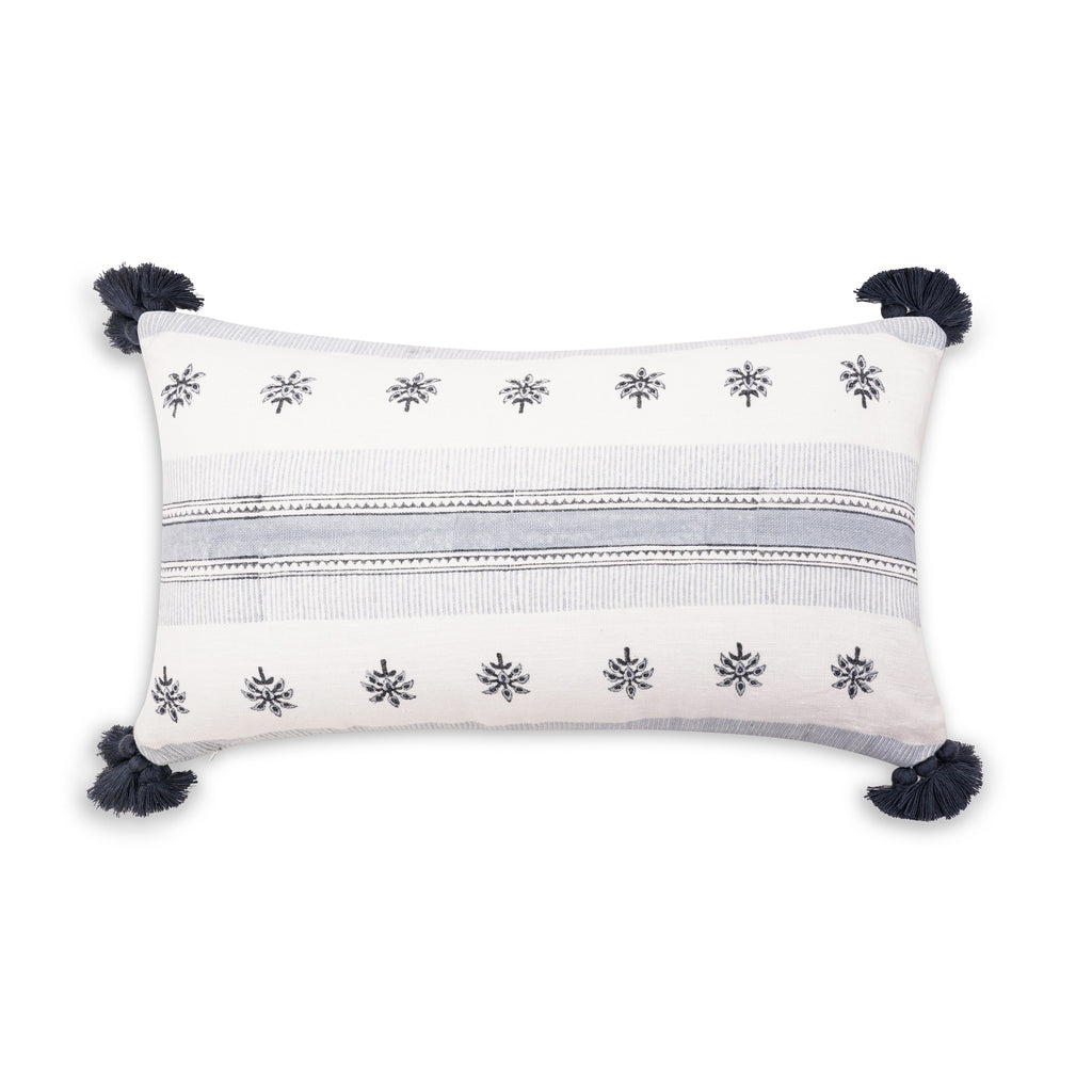 LIGHT BLUE FLORAL & STRIPED CUSHION 12X21