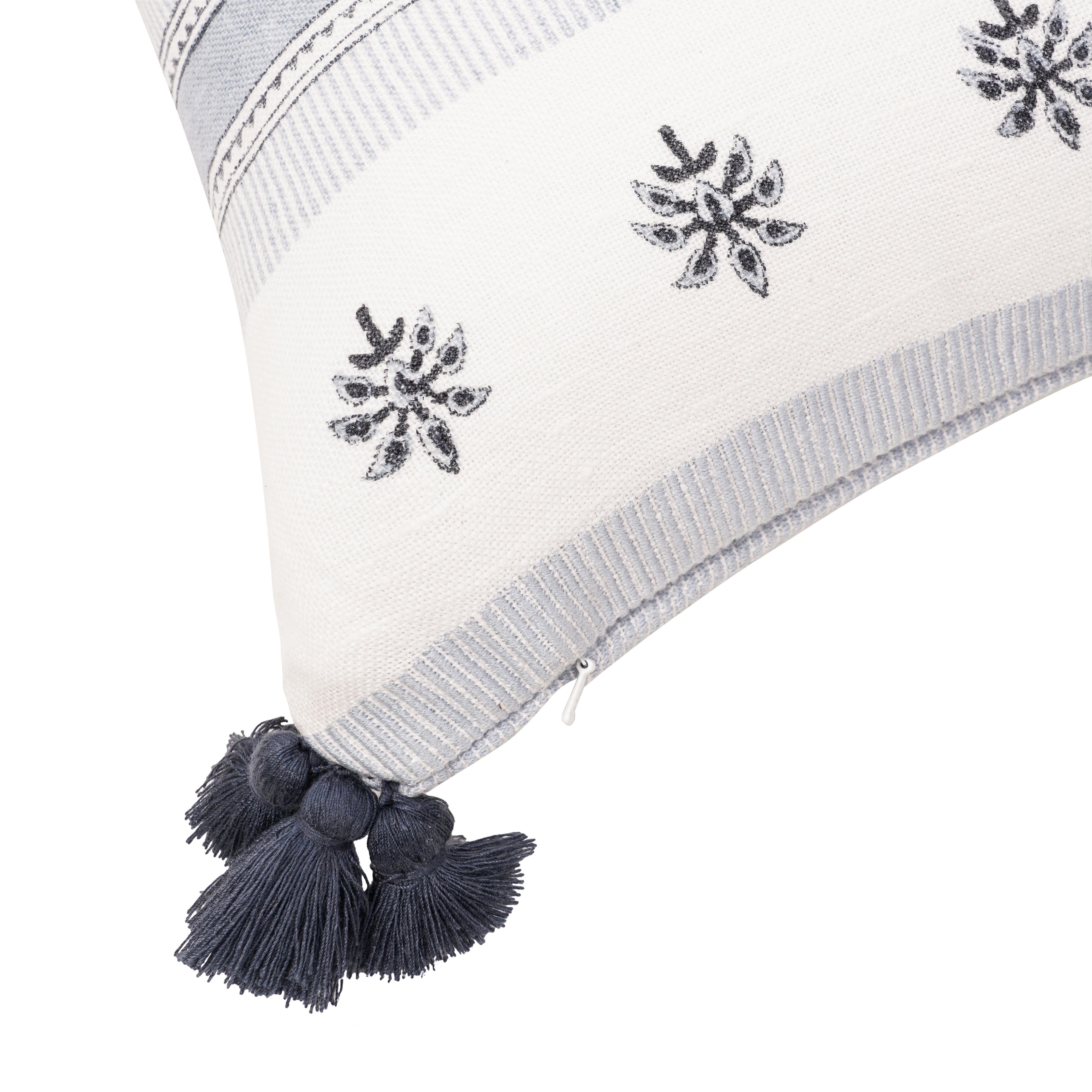 LIGHT BLUE FLORAL & STRIPED CUSHION 12X21