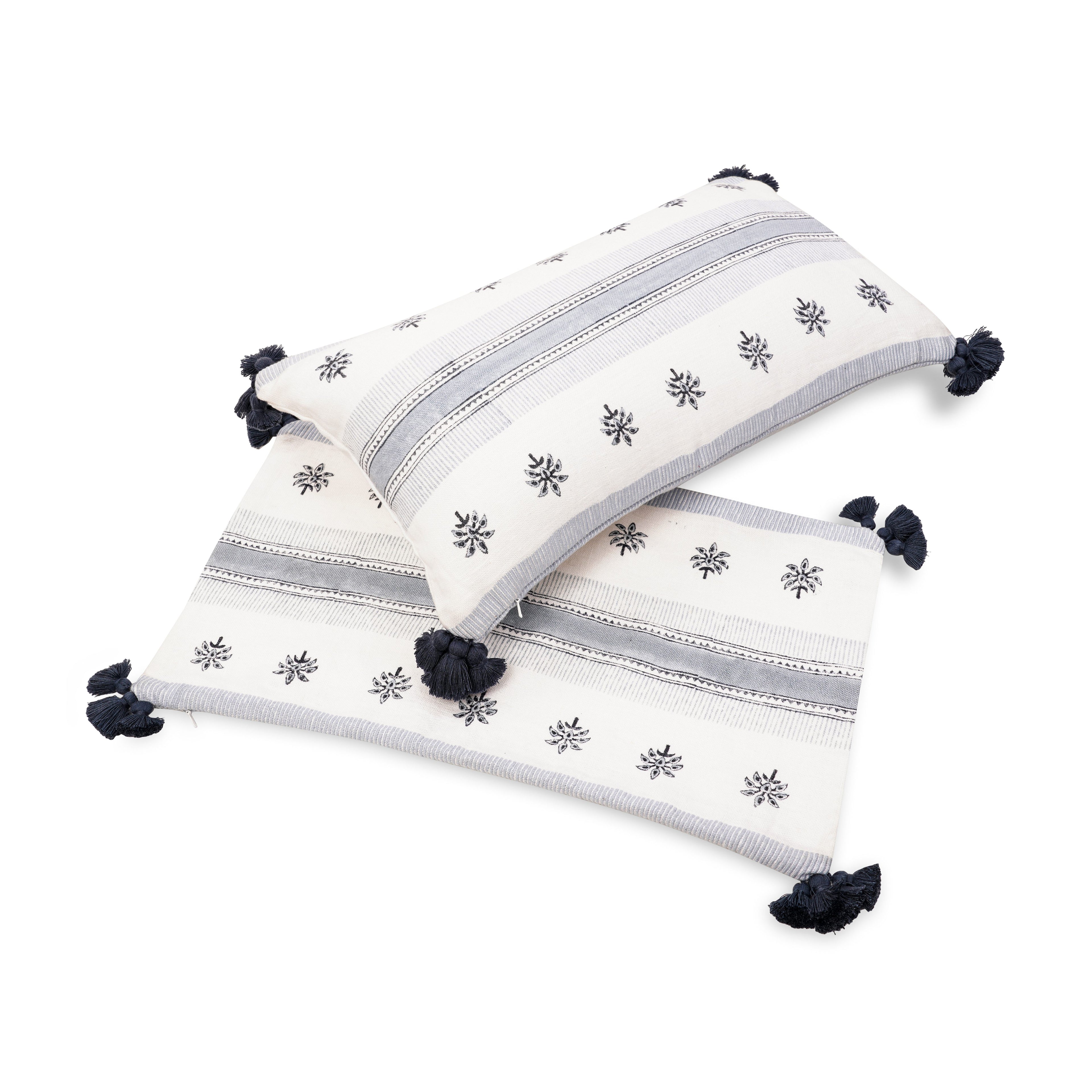 LIGHT BLUE FLORAL & STRIPED CUSHION 12X21