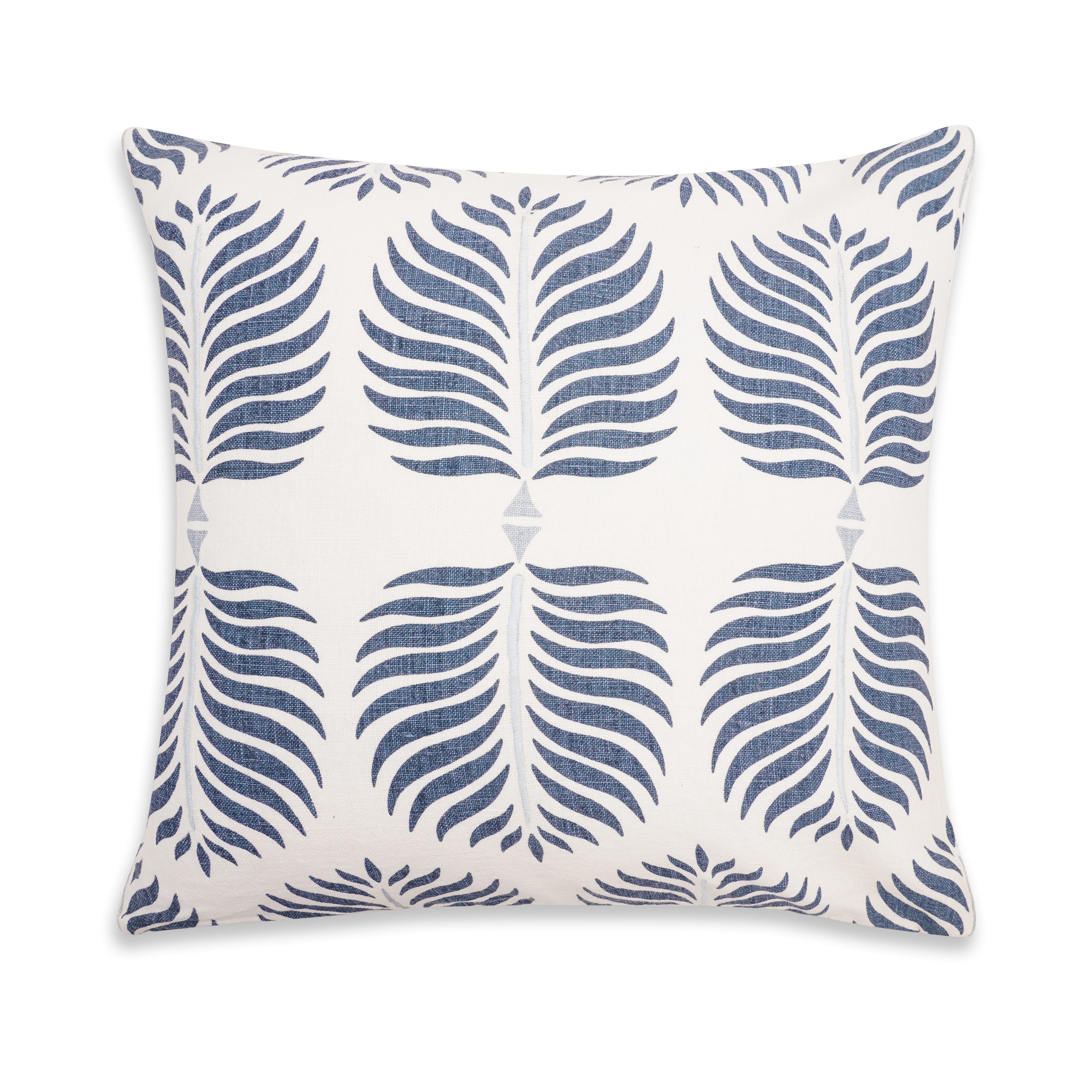 20X20 BLUE  & CREAM  LEAF  PATTERN CUSHION