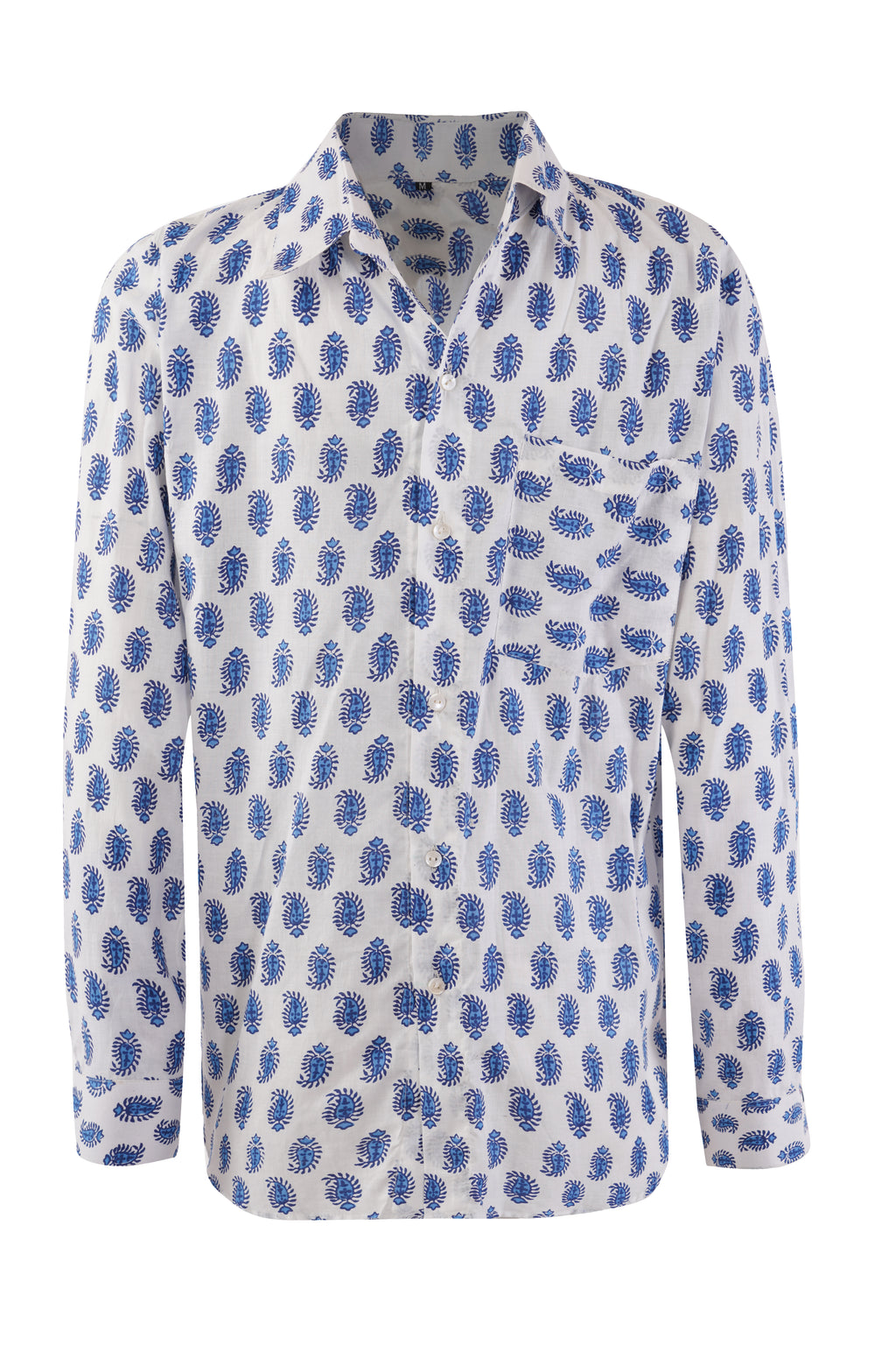 WHITE WITH BLUE AMBI PATTERN SHIRT
