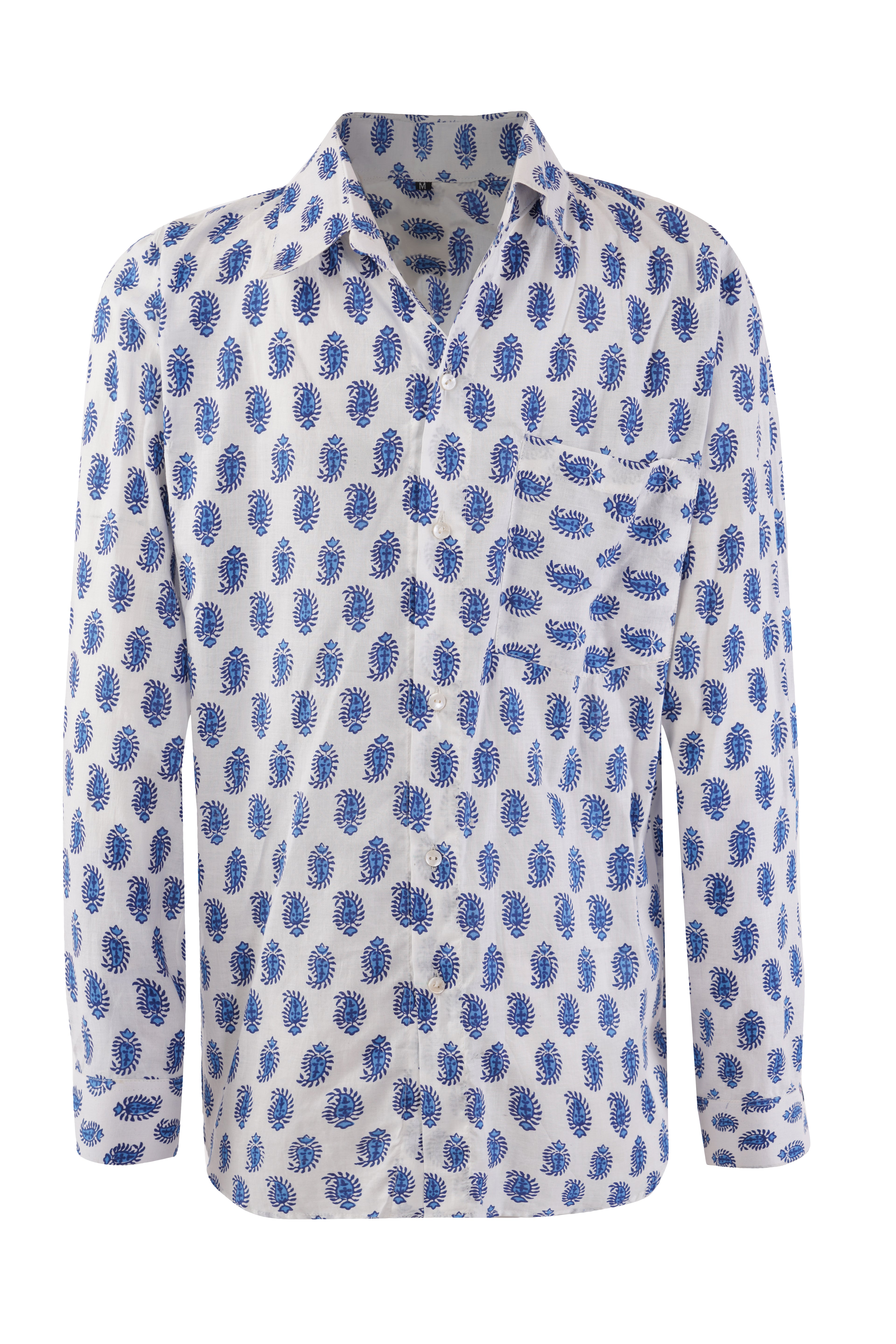 WHITE WITH BLUE AMBI PATTERN SHIRT