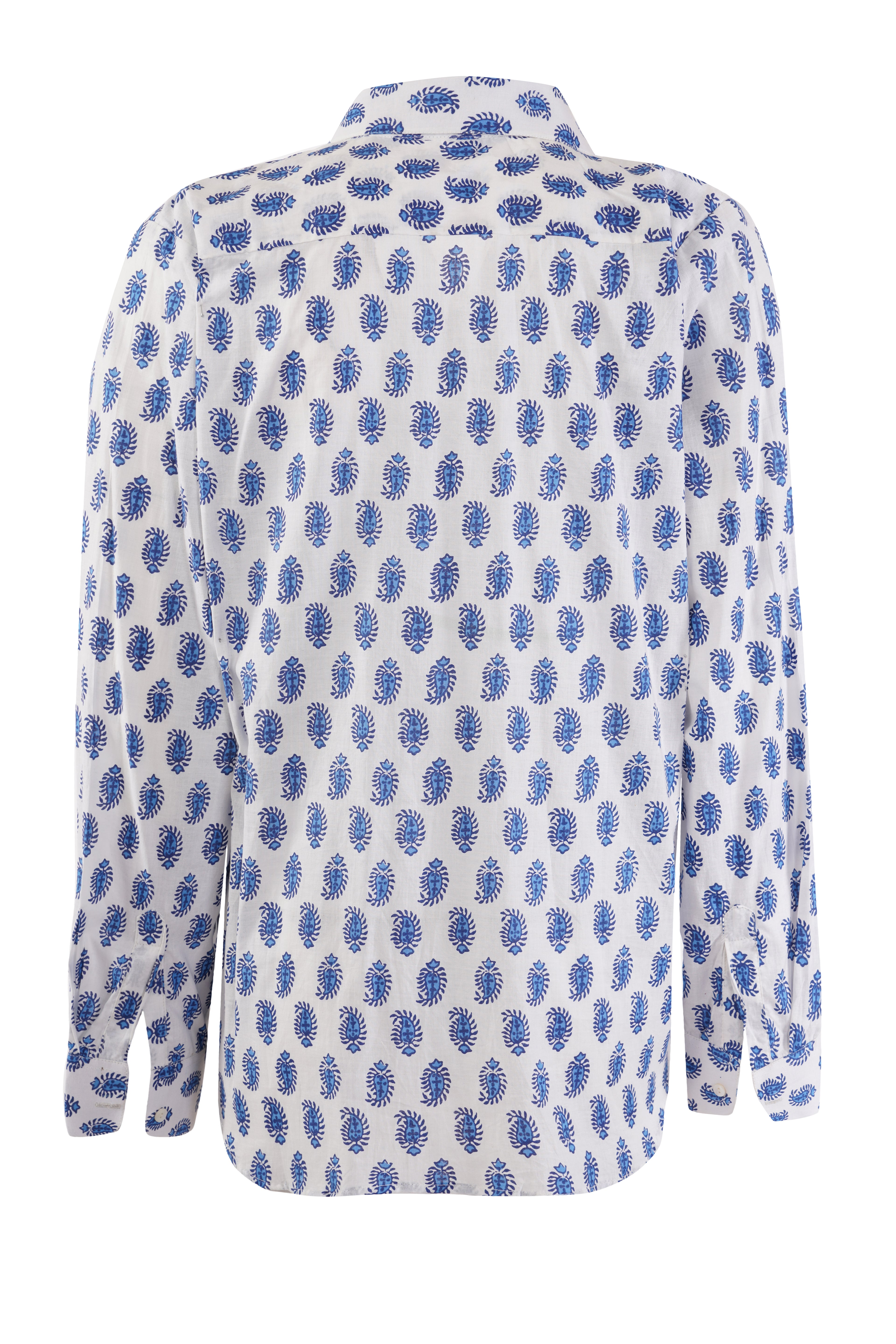 WHITE WITH BLUE AMBI PATTERN SHIRT