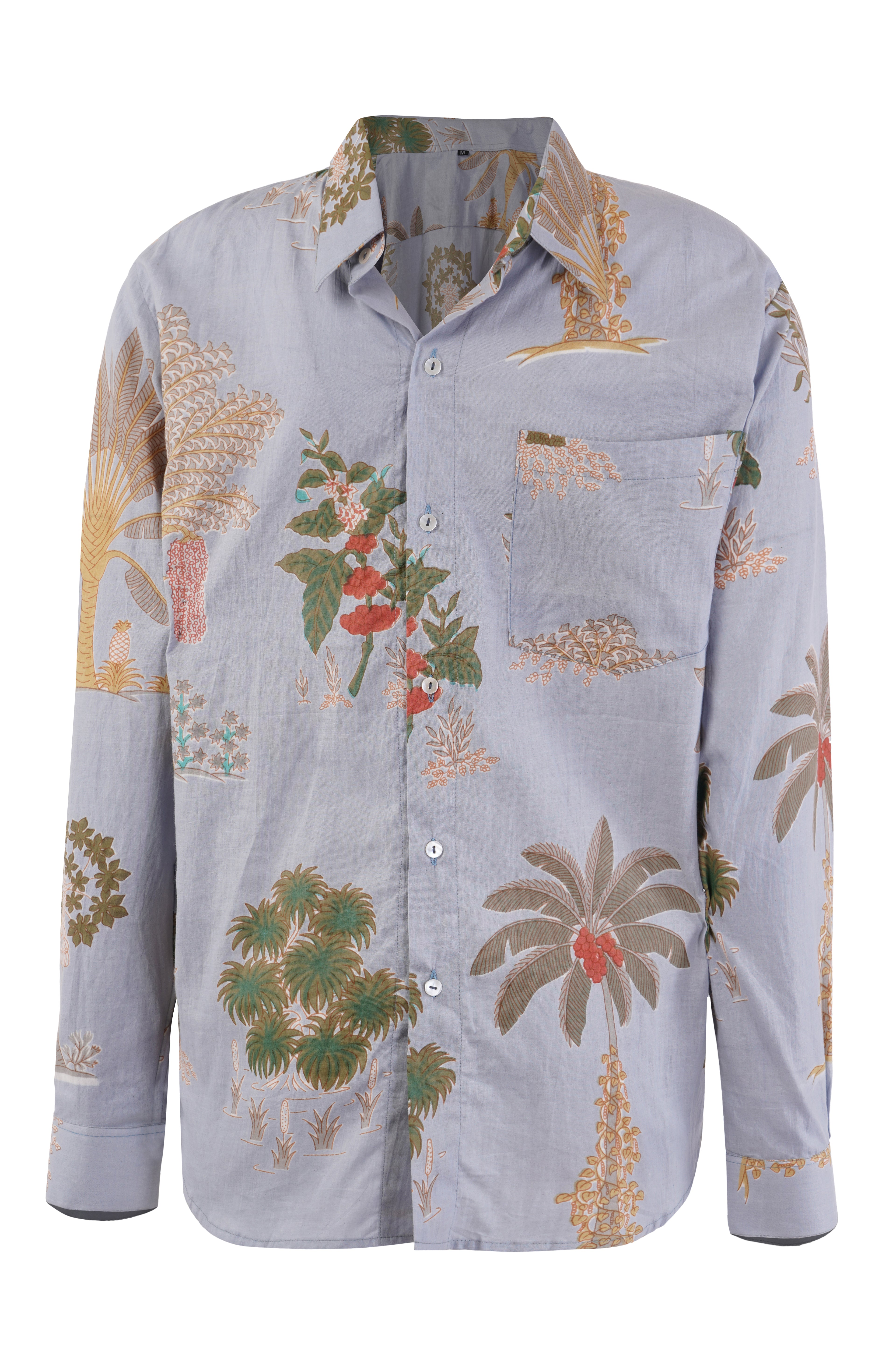 LIGHT BLUE PALM PATTERN SHIRT