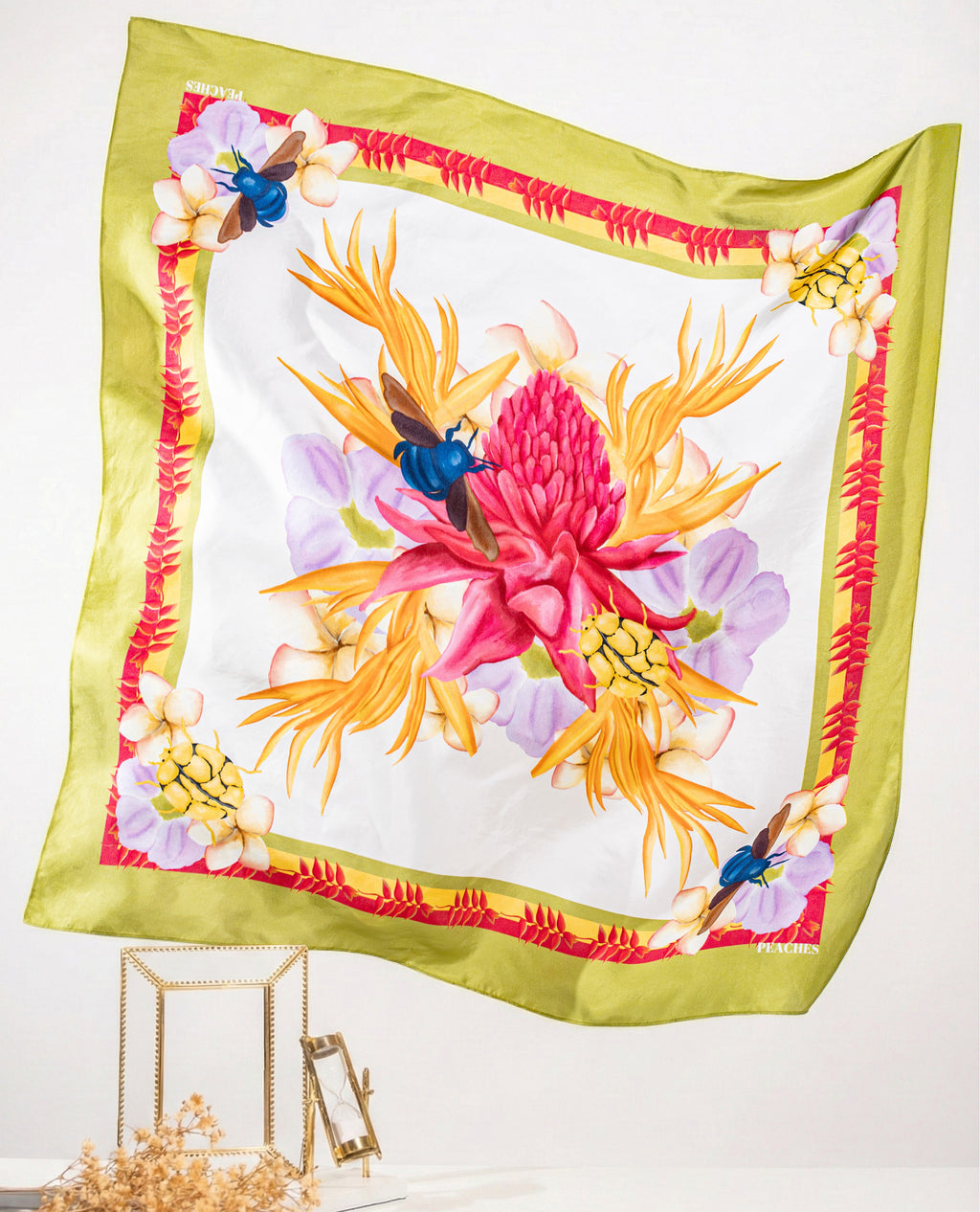 Bug Scarf Central Pattern Green Border