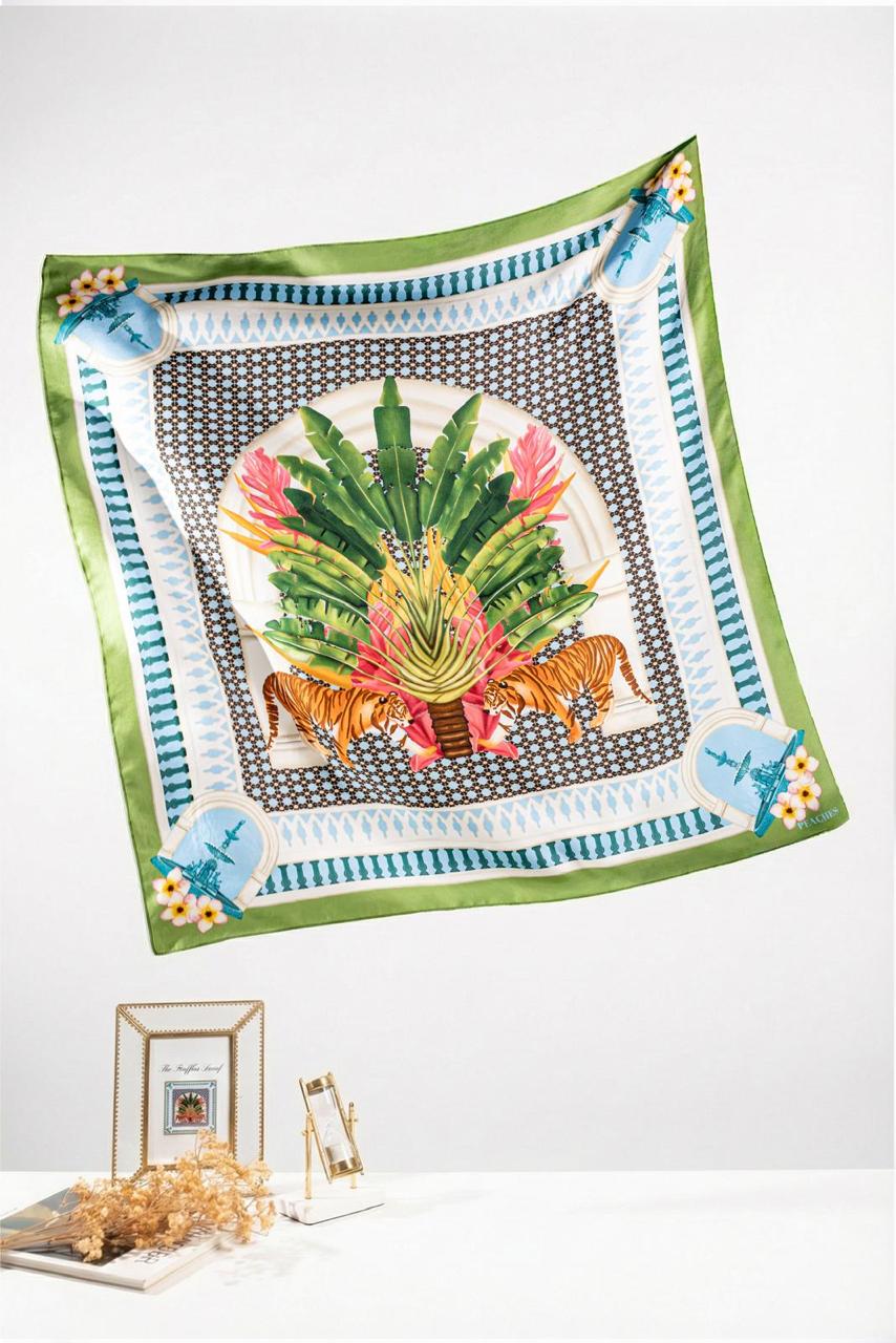 The Raffles Palm Scarf Green Border