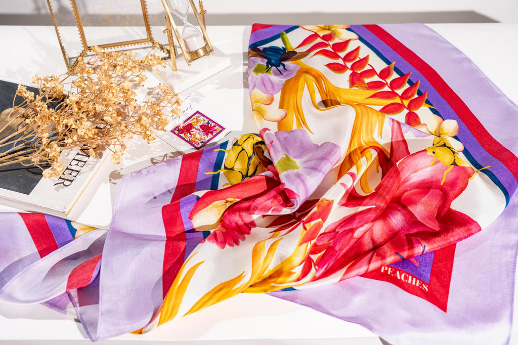 Bug Scarf Central Pattern Purple Border